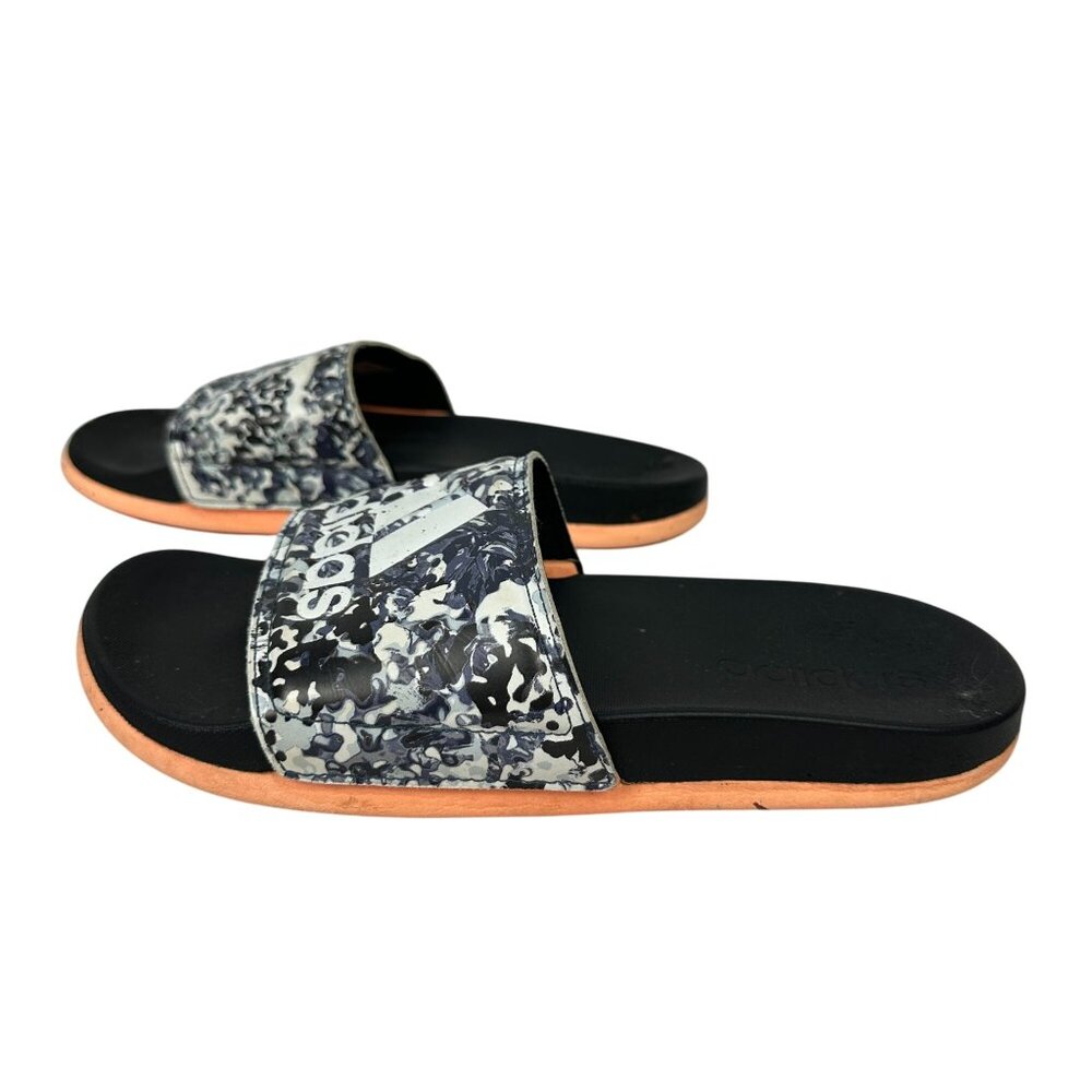 Adidas Womens Slide Sandals 6 Black Marble Design Rubber Sole Comfortable Fit